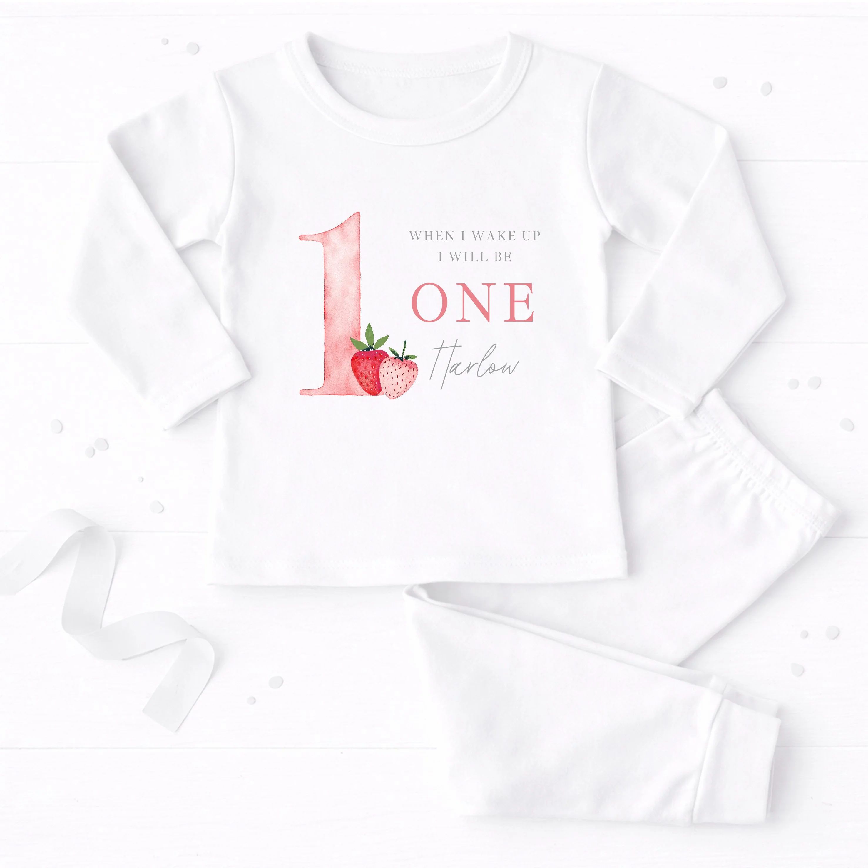 Personalised Strawberries When I Wake Up I Will Be One First Birthday Pyjamas - Image 3