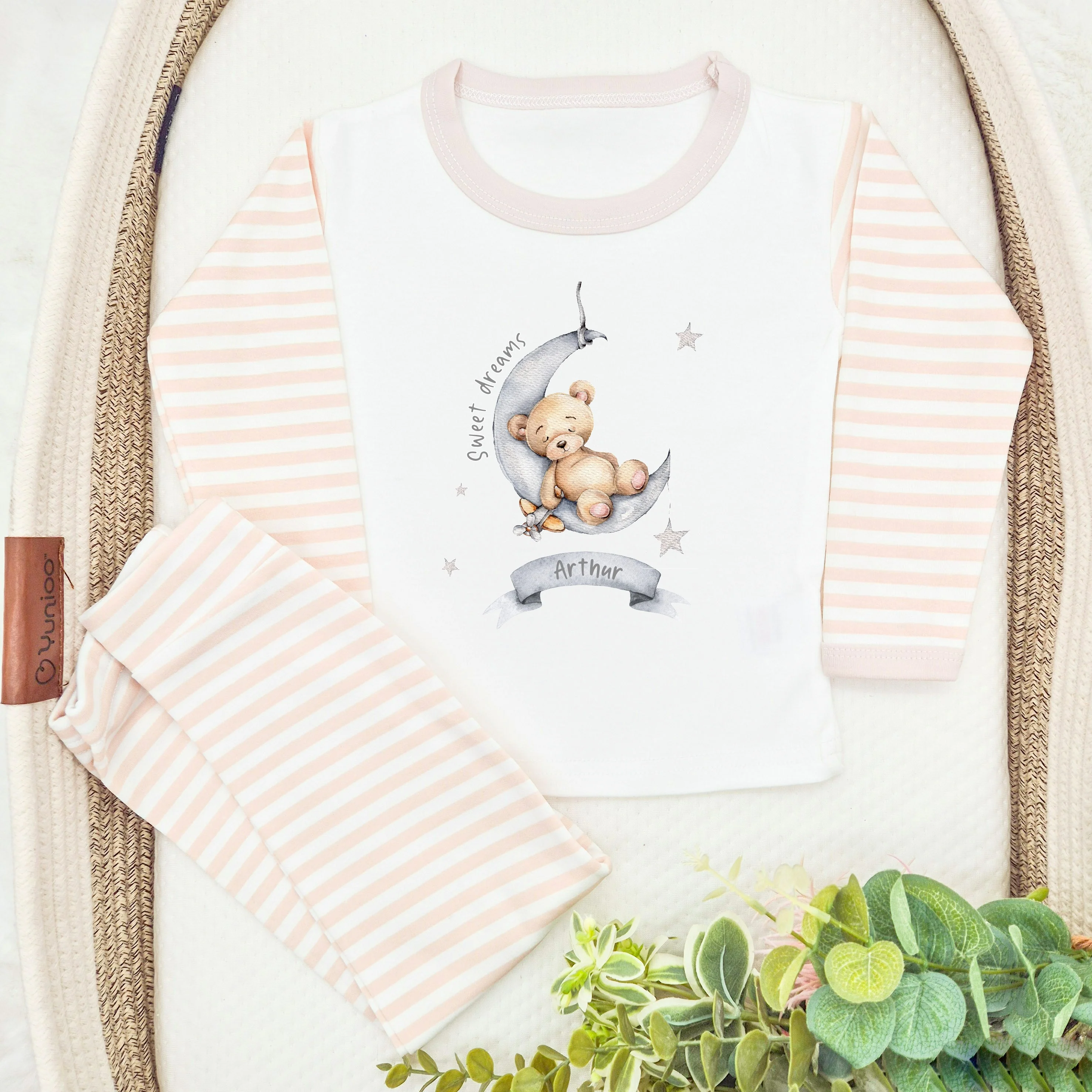 Personalised Sweet Dreams Beige/Grey Pyjamas - Image 2