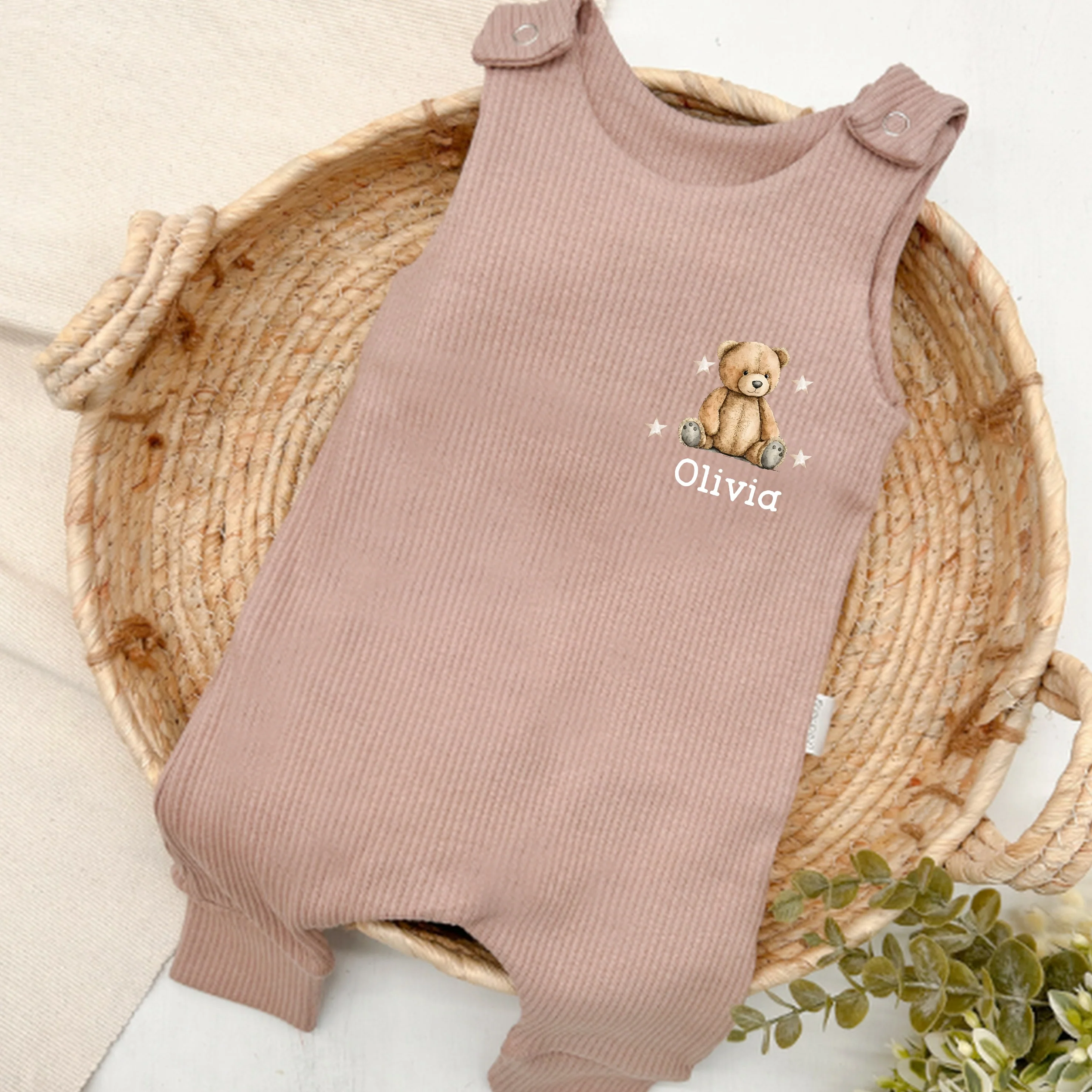 Personalised Teddy Bear Ribbed Dungarees - Image 2