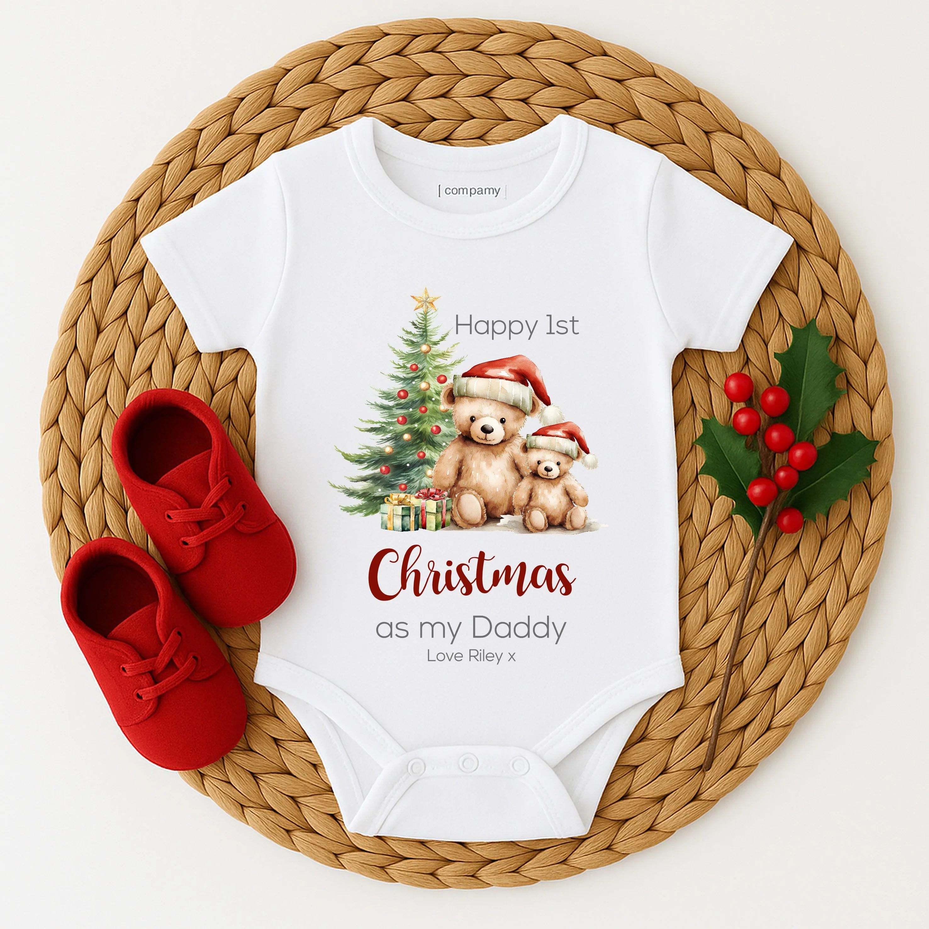 Personalised Teddy Bears First Christmas as my Daddy Baby Grow/Vest/Bib