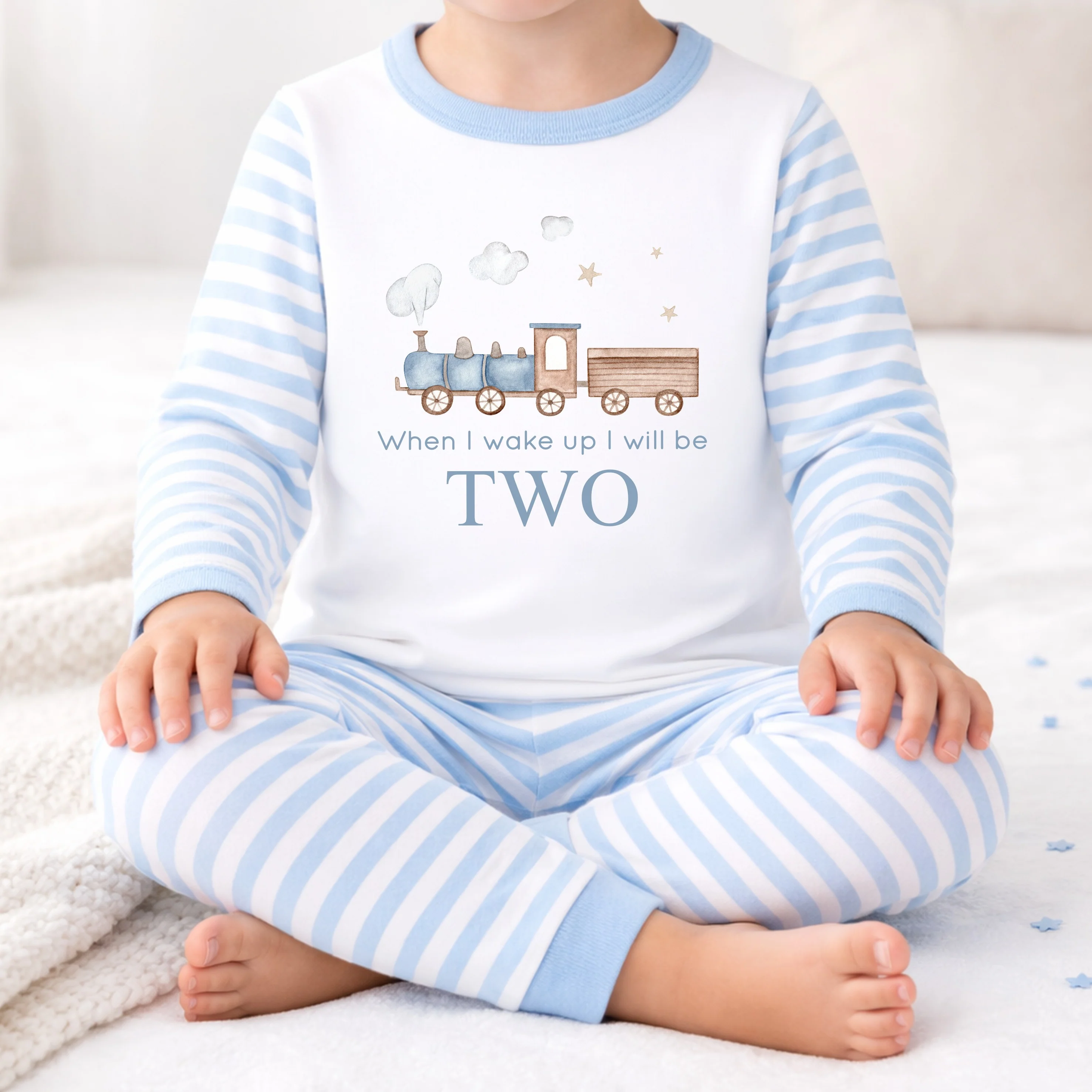 Personalised Train Blue Second Birthday Pyjamas - Image 2