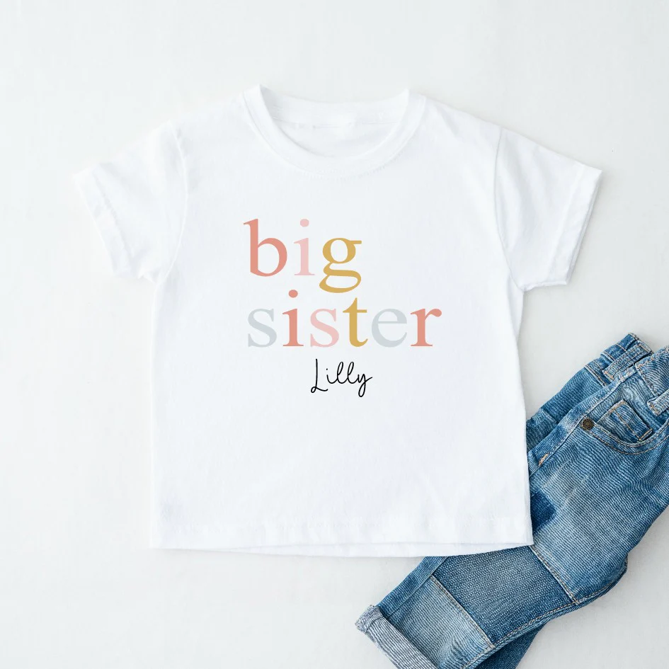 Personalised Unisex Sibling Matching Peach T-shirt/Vest/Bib - Image 2