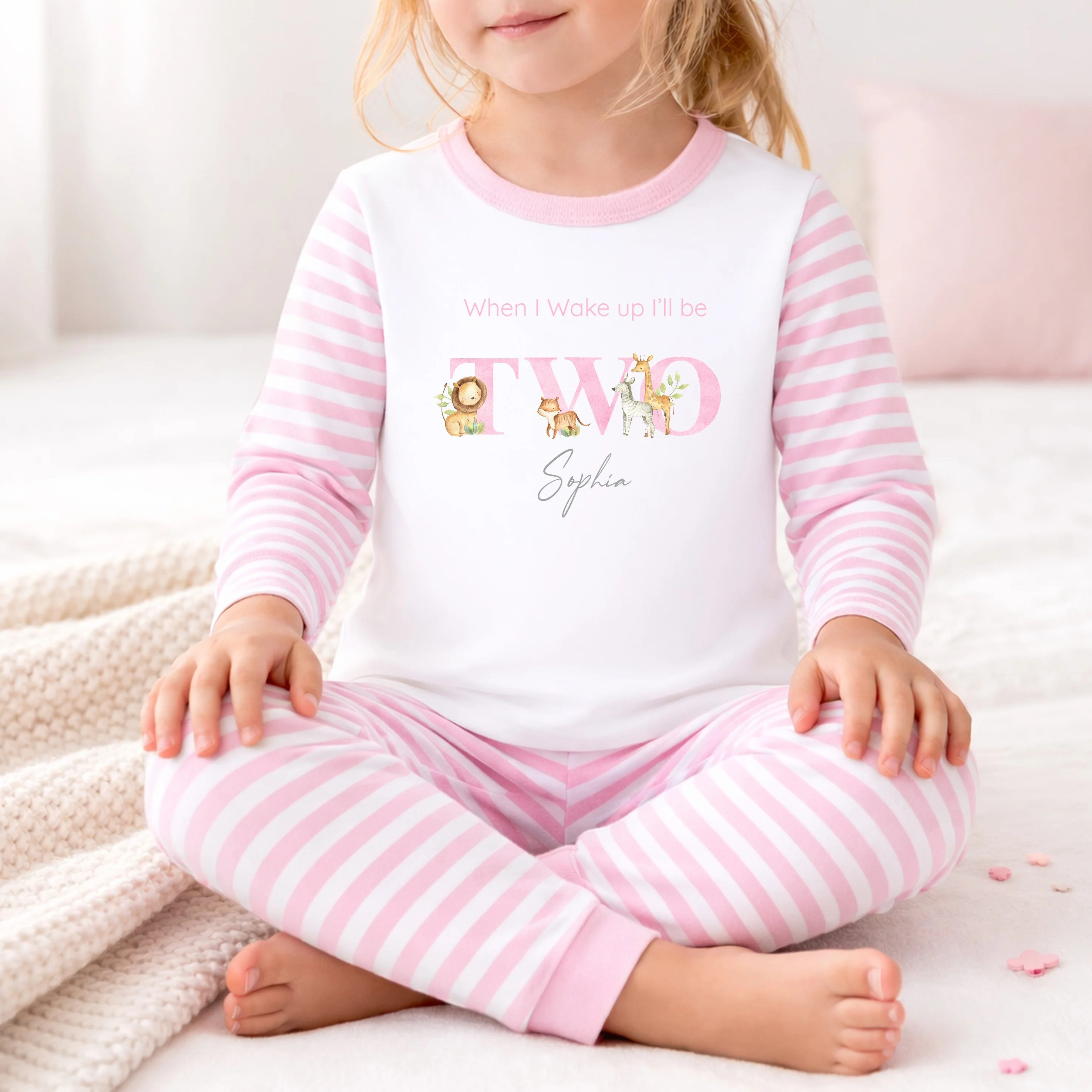 Personalised Water Colour Jungle Pink Any Age Birthday Pyjamas - Image 5