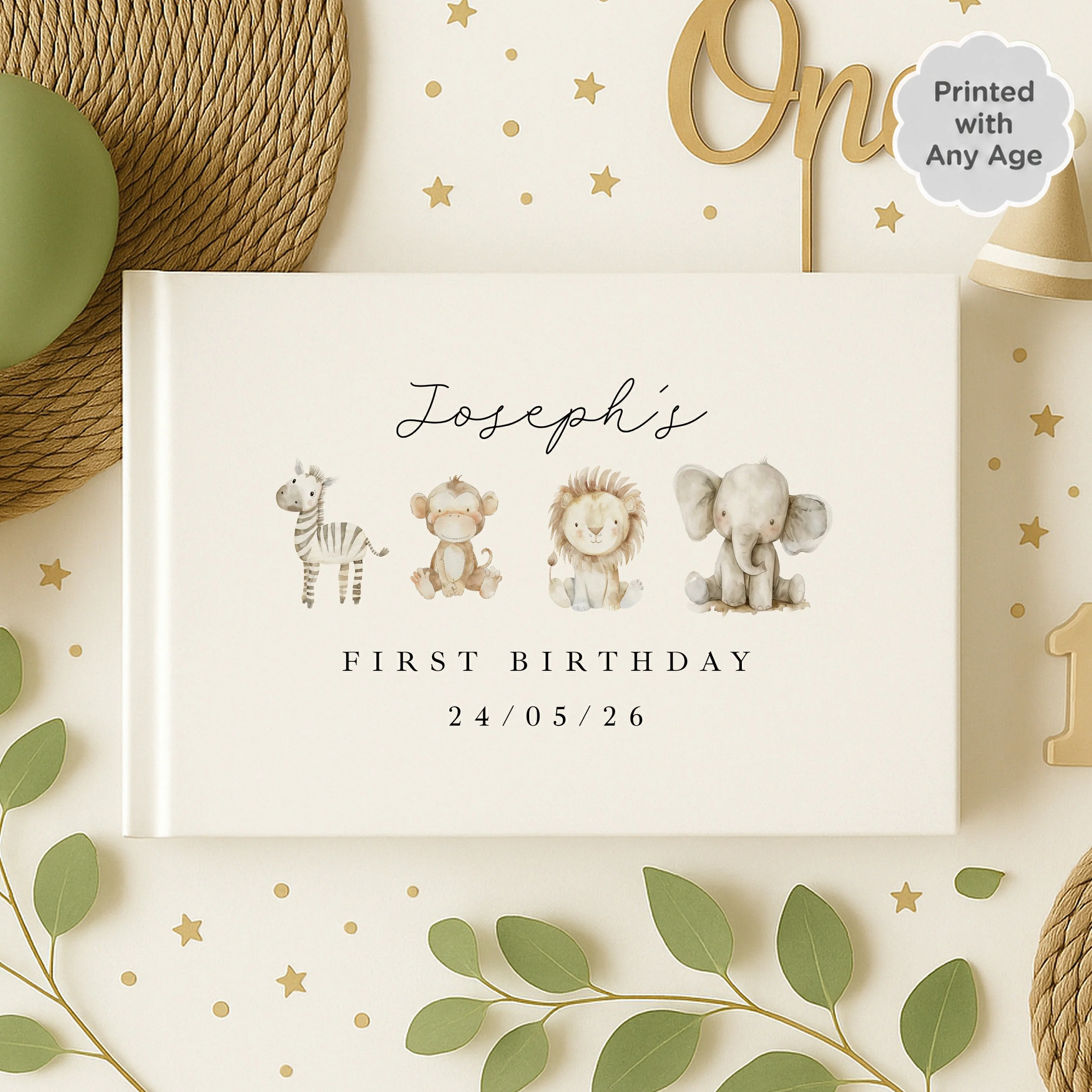 Personalised Watercolour Safari Any Age Birthday Party Guest Book - Image 3