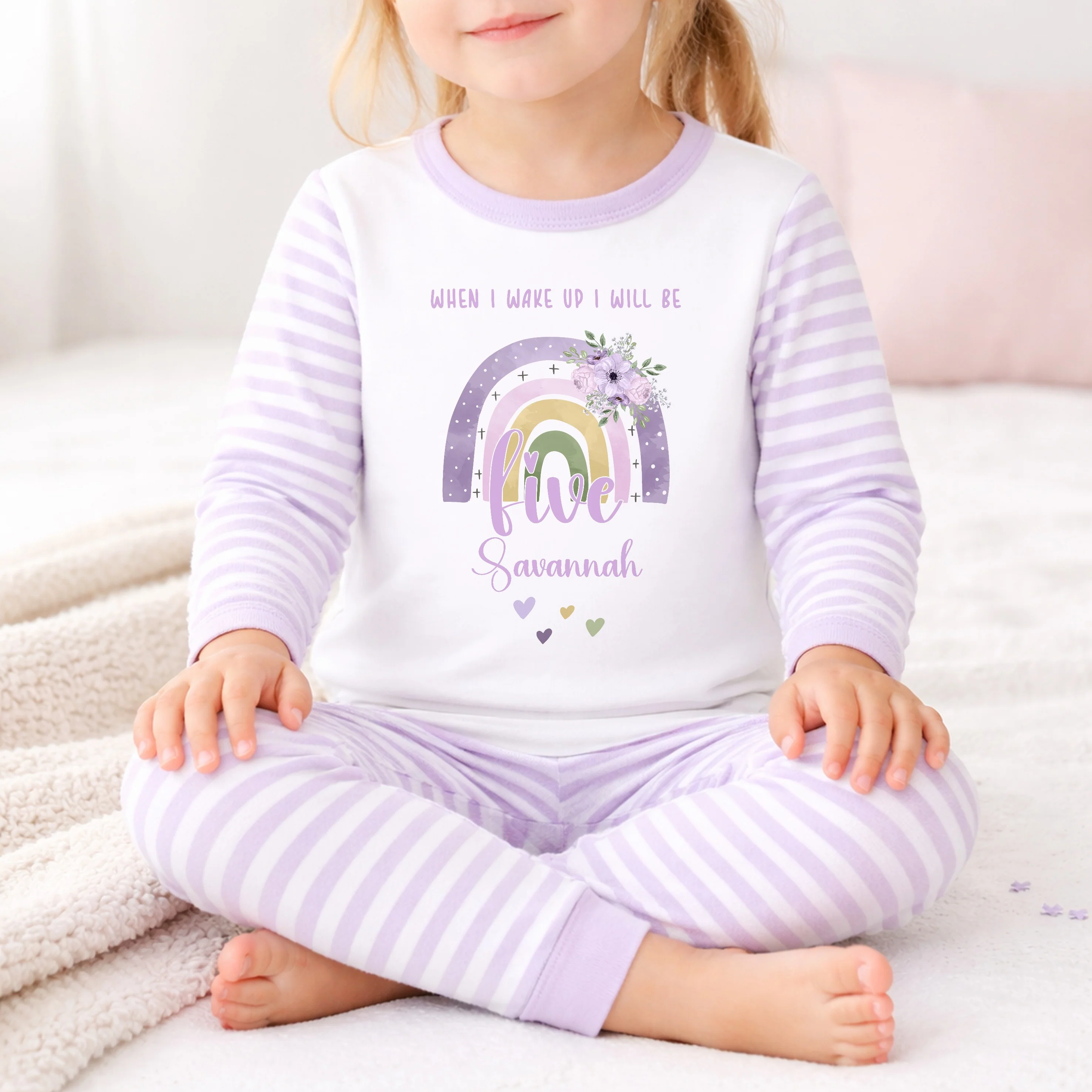 Personalised When I Wake Lilac Rainbow Any Age Birthday Pyjamas - Image 3