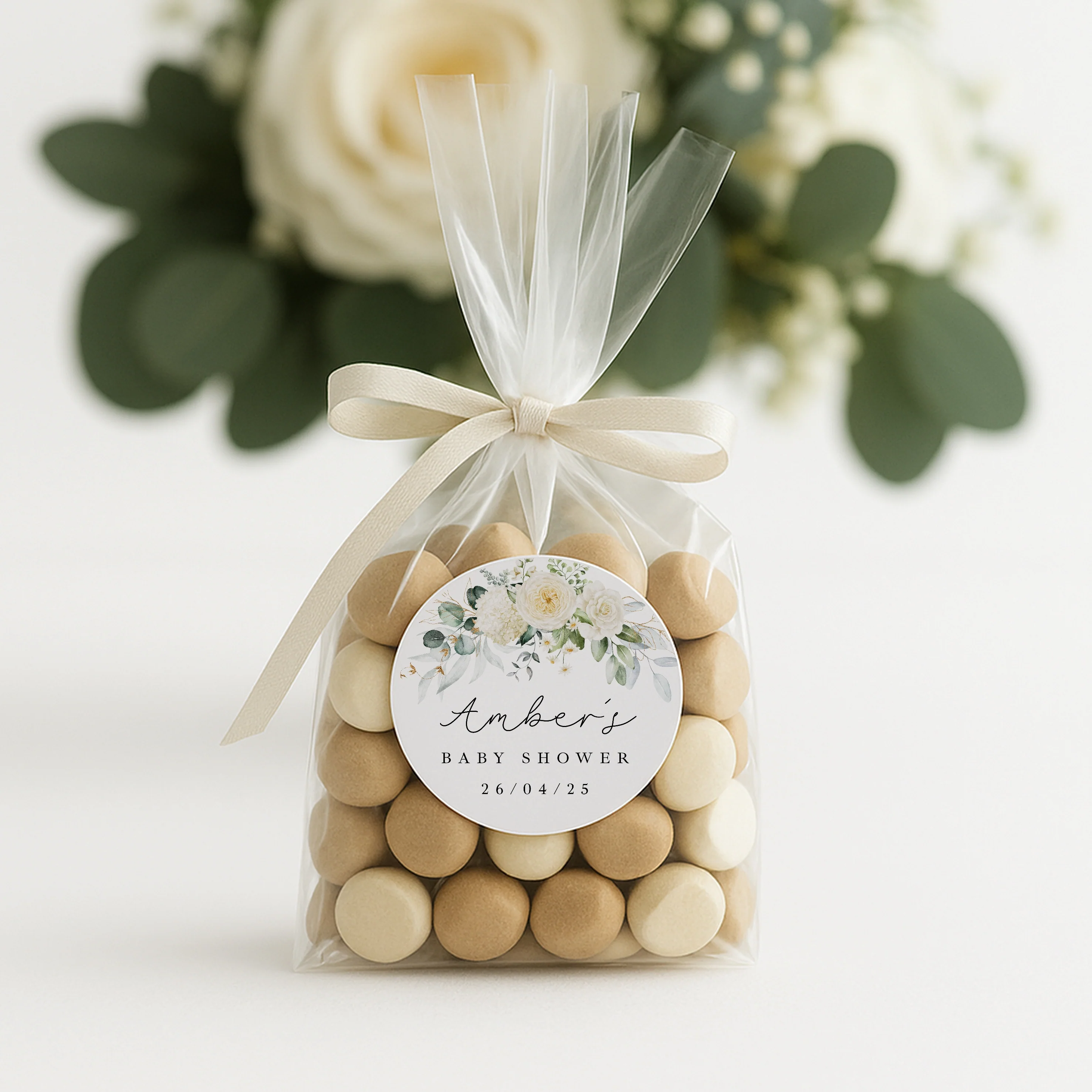 Personalised White Floral Baby Shower Stickers - Image 6