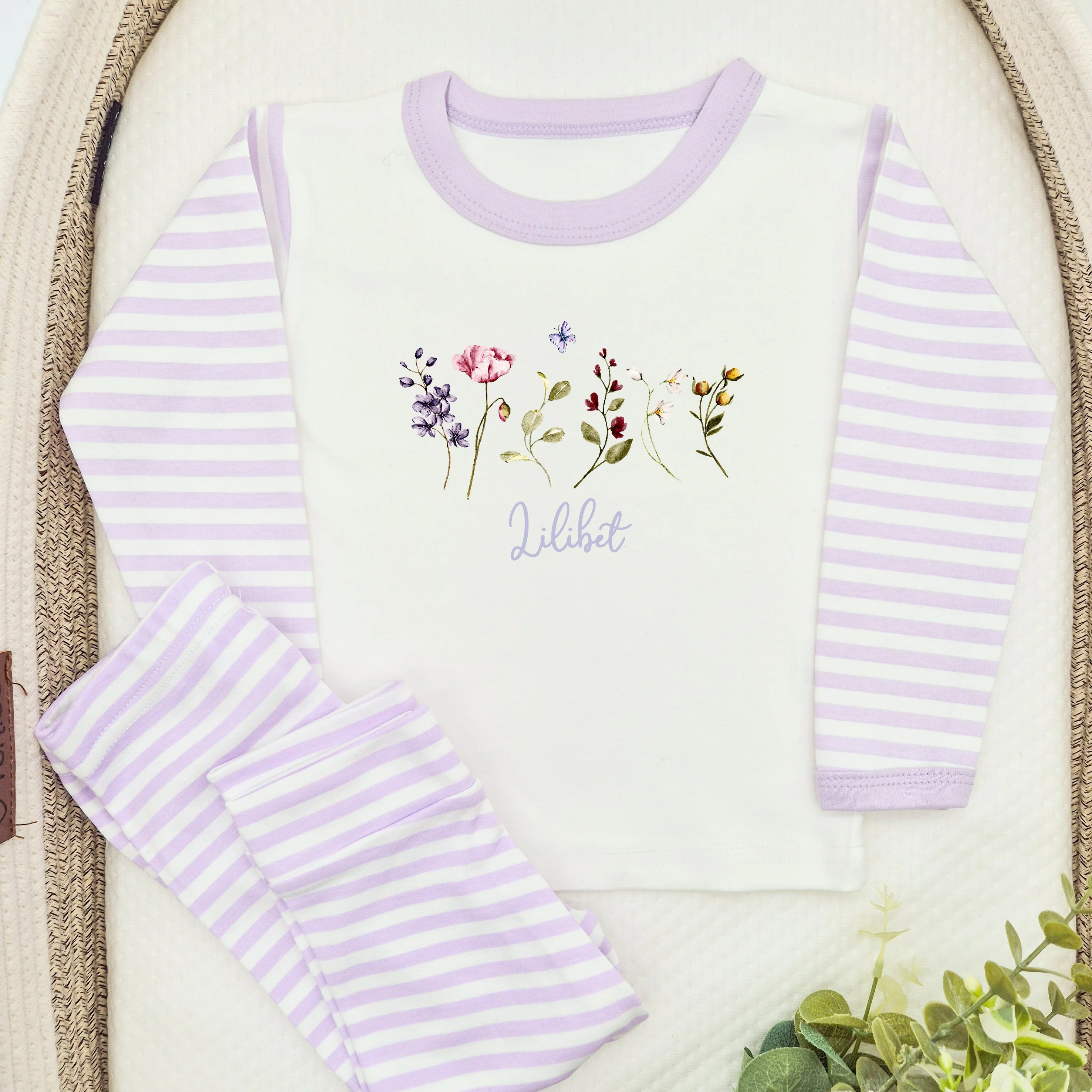 Personalised Wild Flower Pink/Lilac Stripe Pyjamas - Image 2
