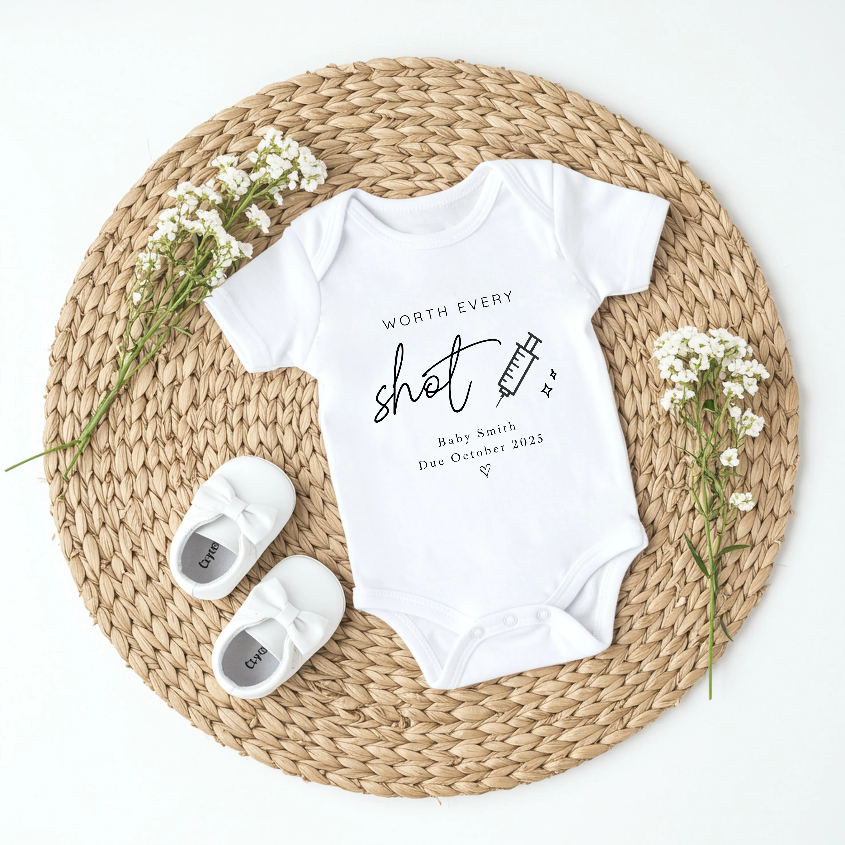 Personalised Worth Every Shot IVF Script Baby Announcement Vest - Image 2