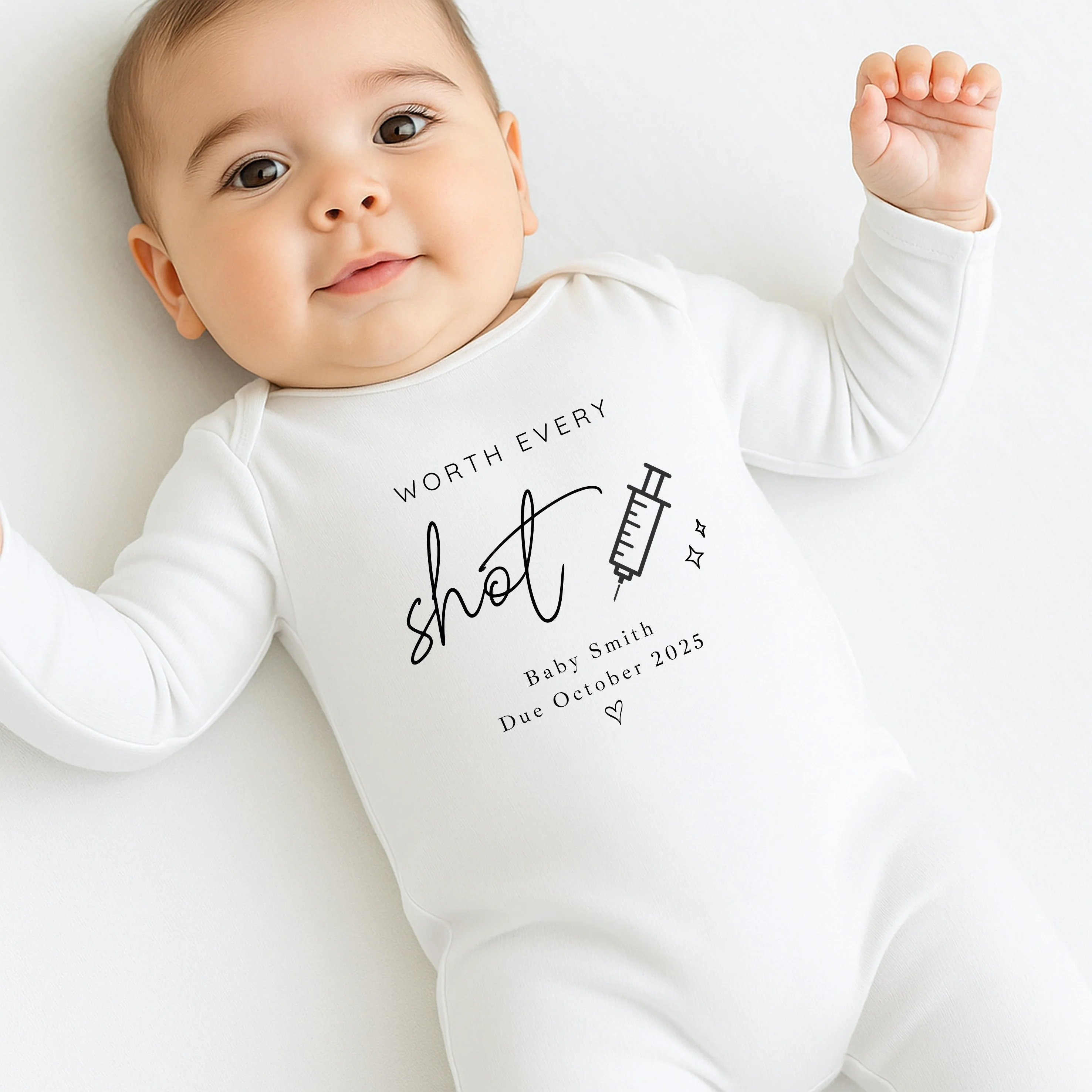 Personalised Worth Every Shot IVF Script Baby Announcement Vest - Image 3