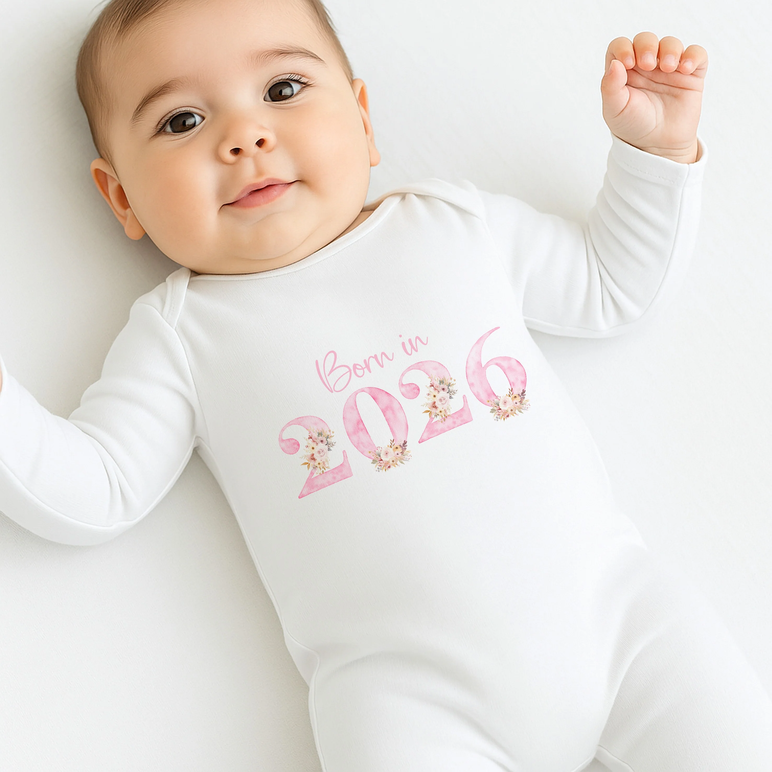 Pink Floral Born in 2026 Baby Grow, Vest or Bib - Image 4