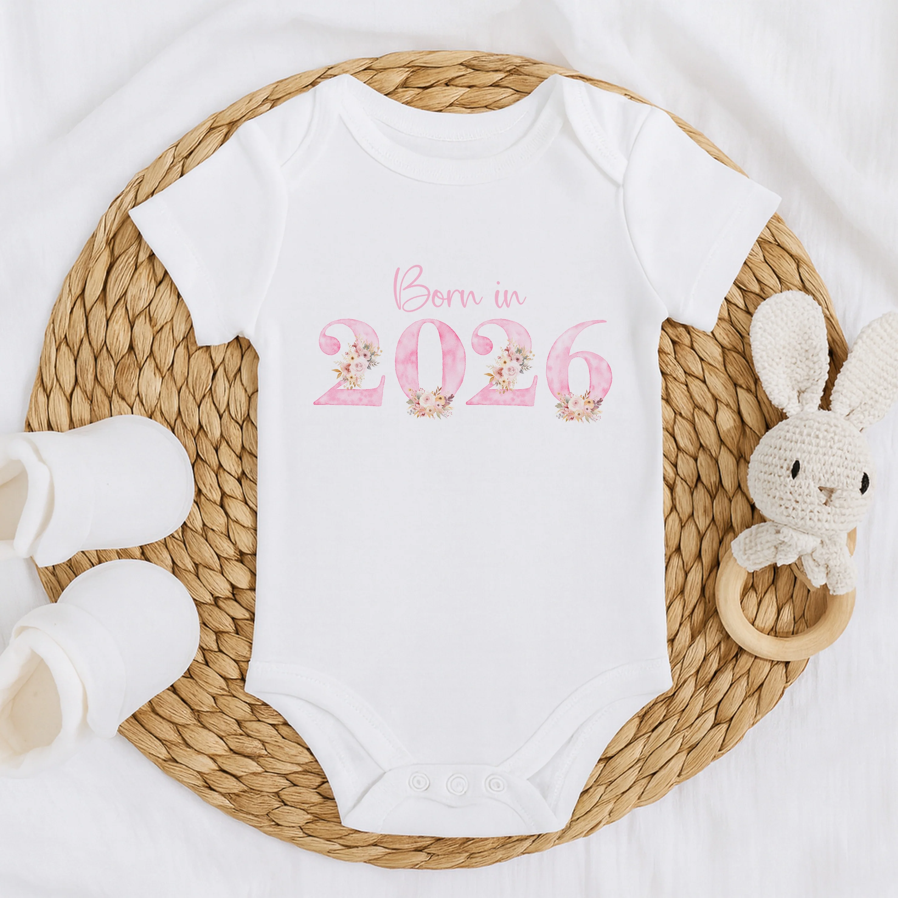 Pink Floral Born in 2026 Baby Grow, Vest or Bib - Image 6