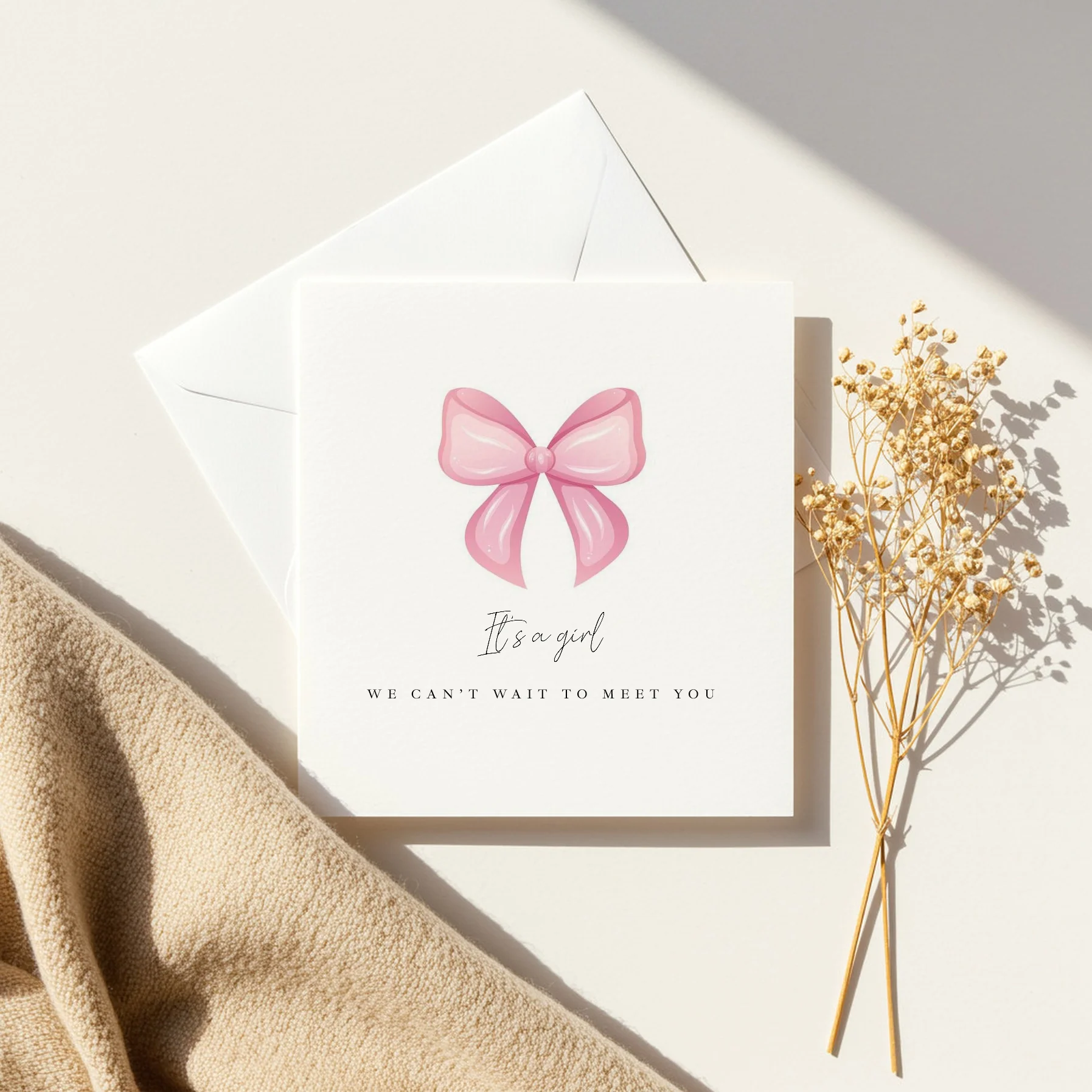 Pink It's a Girl Bow Baby Shower Card - Image 2
