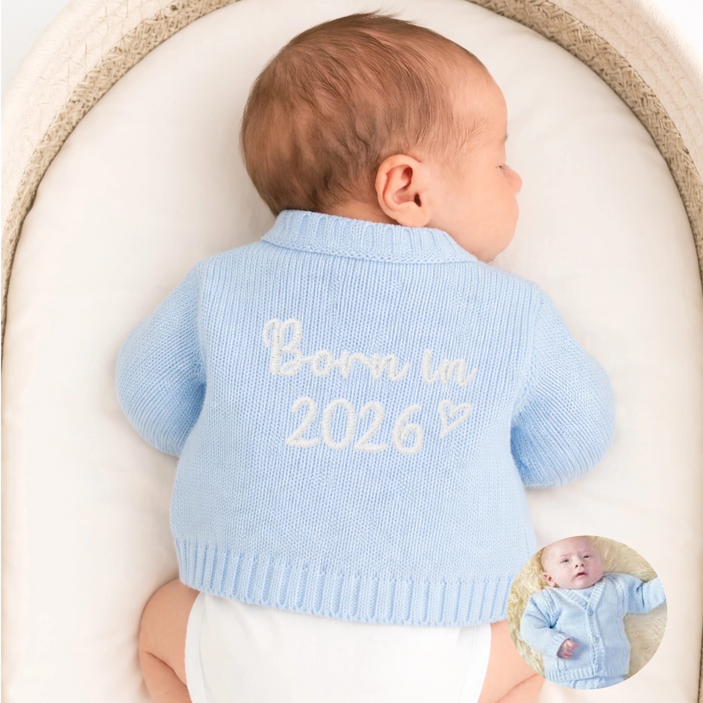 Embroidered Script Born in 2026 Knitted Cardigan - Image 3