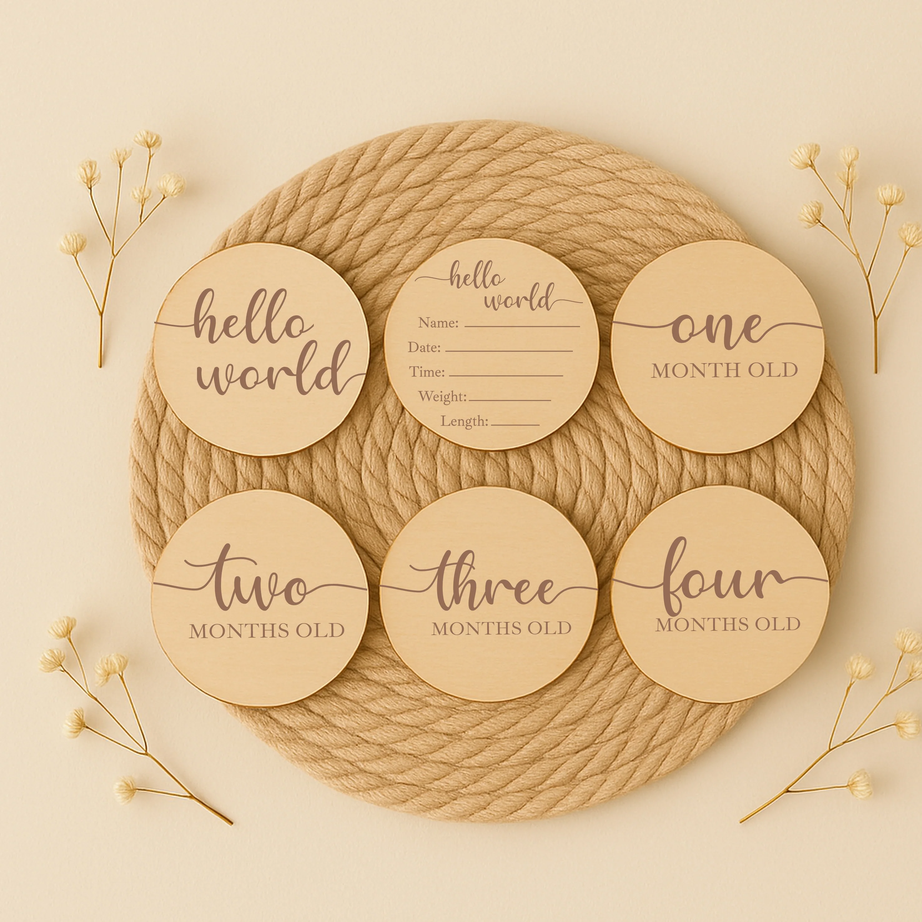 Script Hello World Baby Milestone Wooden Plaque Set - Image 5